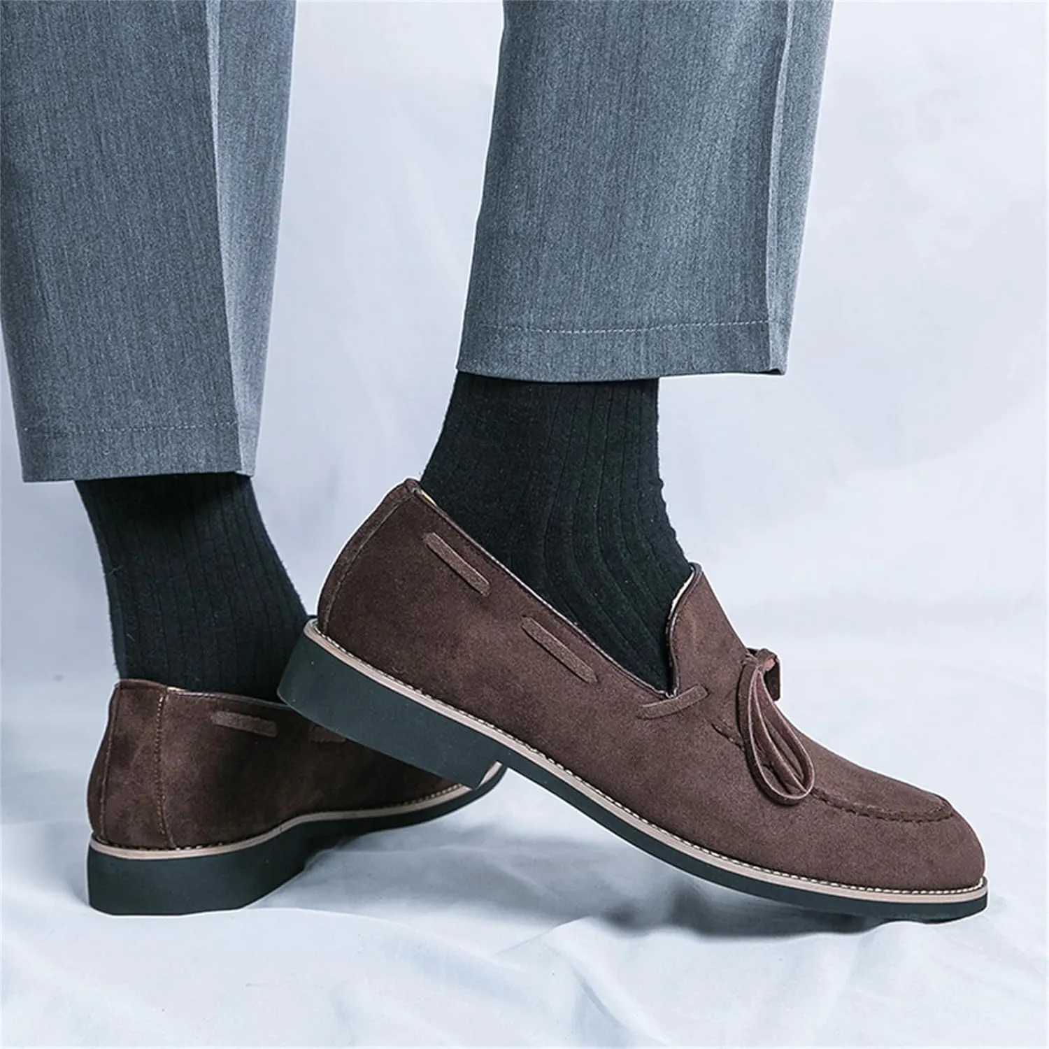 Men's Bow Suede Slip on Casual Loafers Low Top Lightweight Non-Slip Flats Driving Boat Shoes for Business Work Office