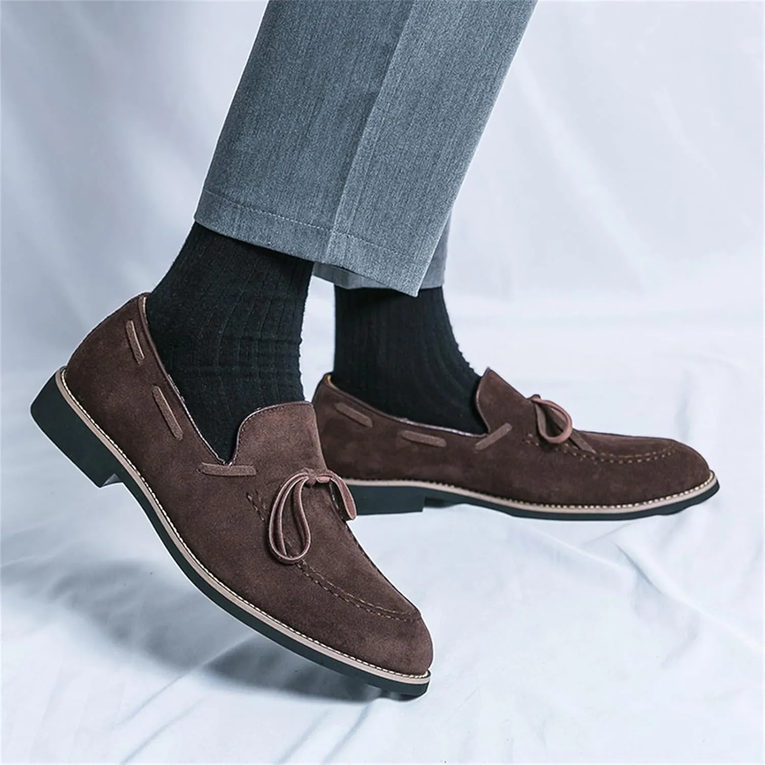 Men's Bow Suede Slip on Casual Loafers Low Top Lightweight Non-Slip Flats Driving Boat Shoes for Business Work Office