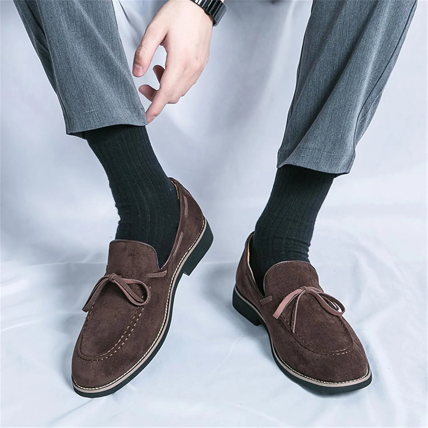 Men's Bow Suede Slip on Casual Loafers Low Top Lightweight Non-Slip Flats Driving Boat Shoes for Business Work Office