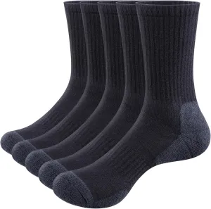 Men's Crew Socks Moisture Wicking Cushioned Performance Casual Everyday Work Training Athletic Socks For Men, 5 Pairs