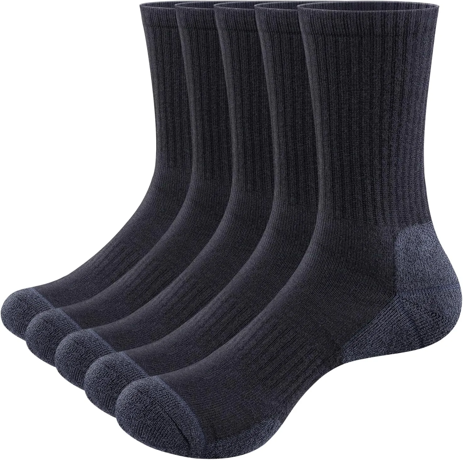 Men's Crew Socks Moisture Wicking Cushioned Performance Casual Everyday Work Training Athletic Socks For Men, 5 Pairs
