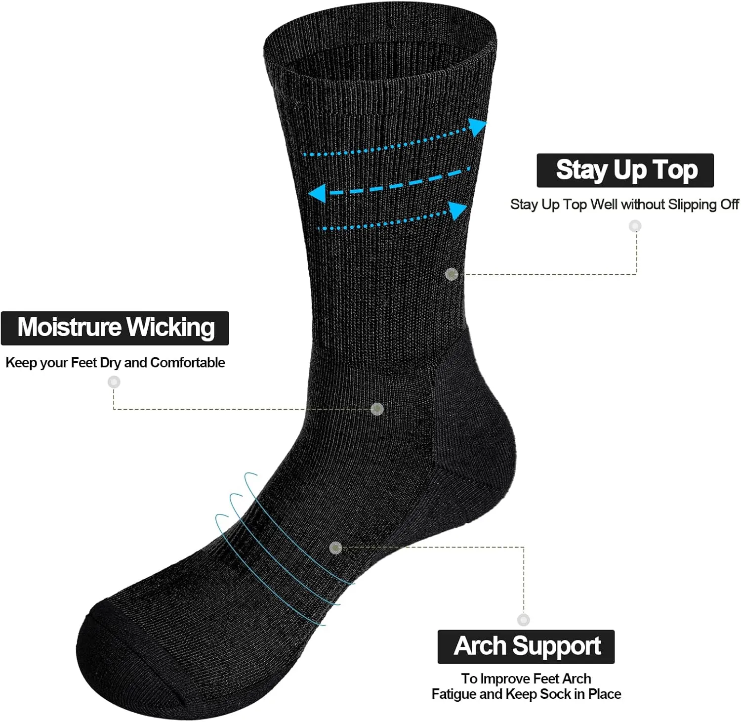 Men's Crew Socks Moisture Wicking Cushioned Performance Casual Everyday Work Training Athletic Socks For Men, 5 Pairs