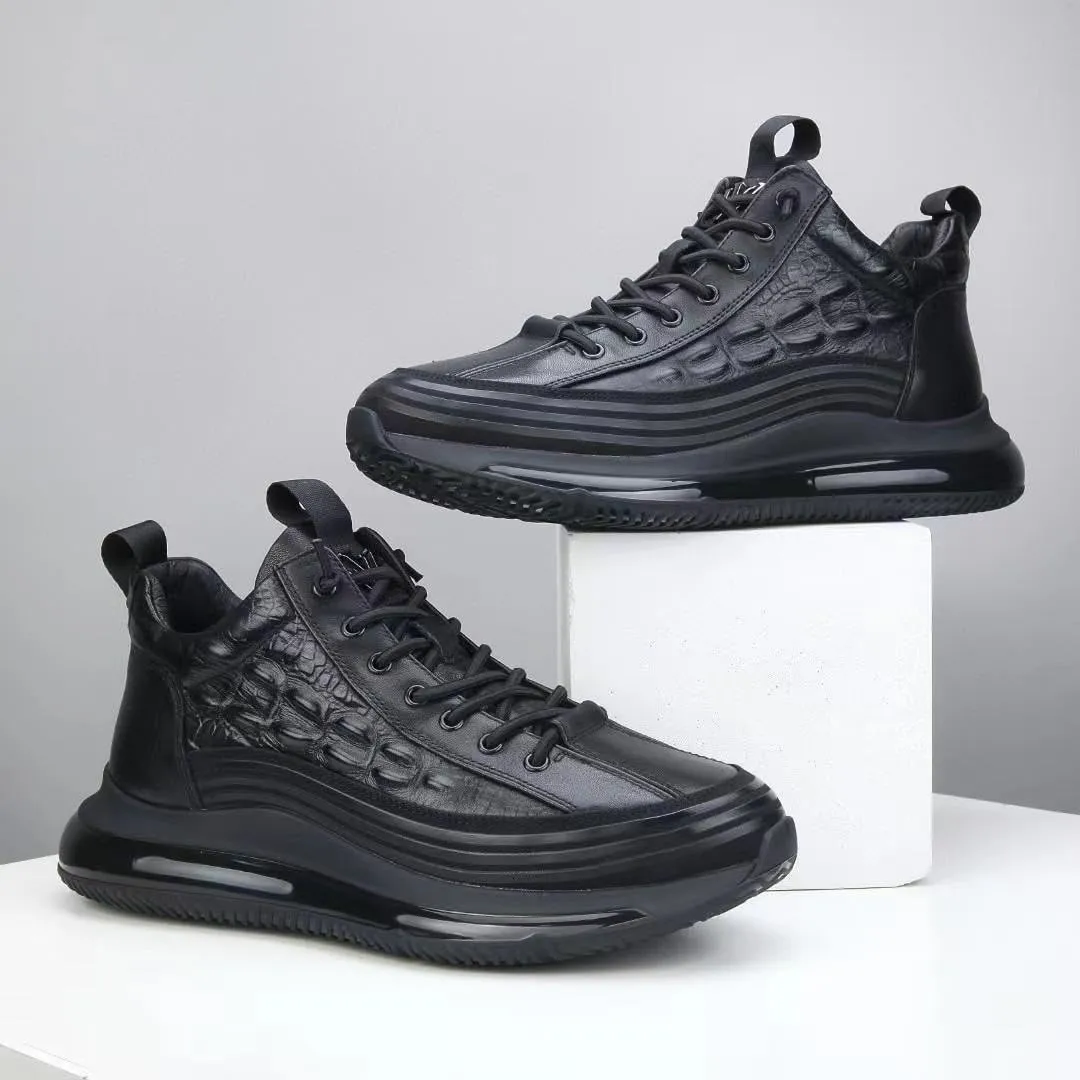 Men's Crocodile Print Leather Sneakers,2025 New Crocodile Print, Non-Slip Fashion Casual Air-Cushioned Sneakers