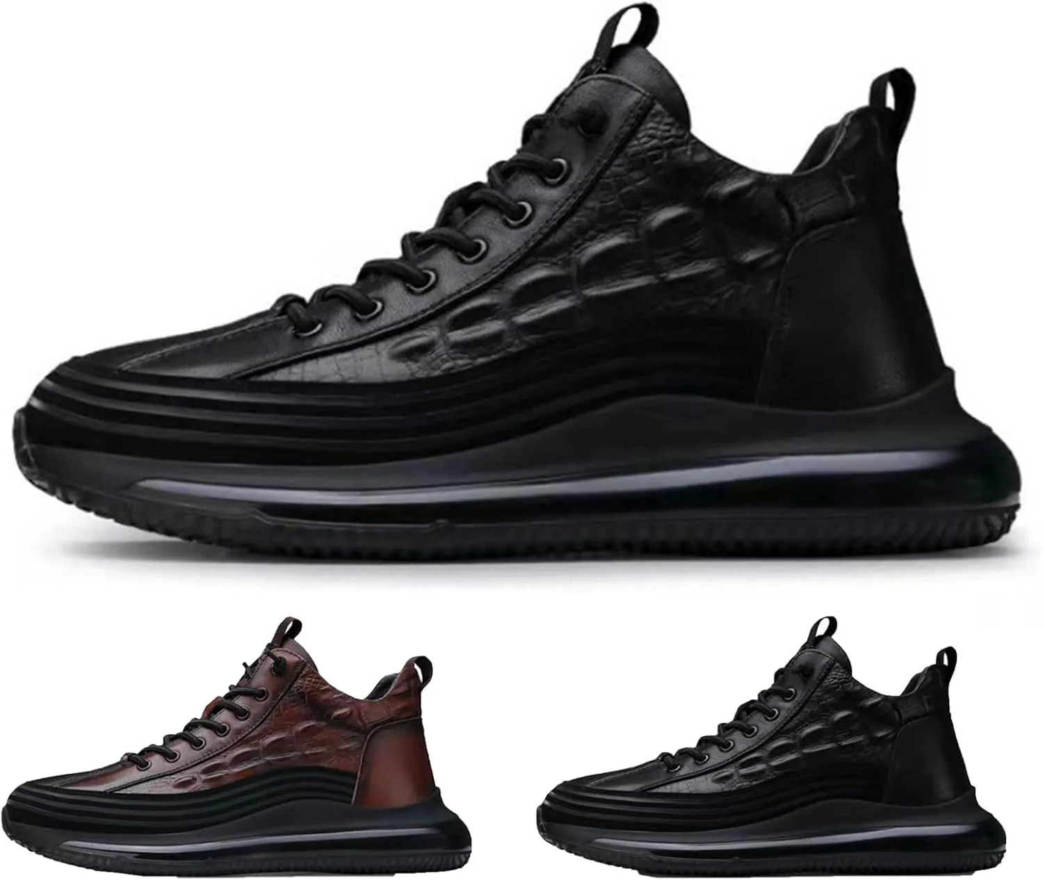 Men's Crocodile Print Leather Sneakers,2025 New Crocodile Print, Non-Slip Fashion Casual Air-Cushioned Sneakers