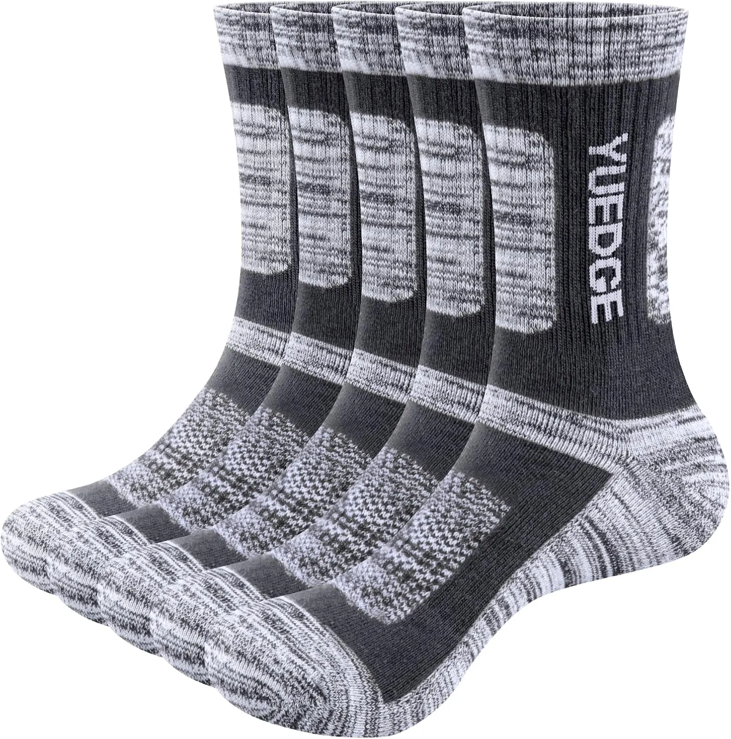 Mens Cushioned Casual Outdoor Hiking Athletic Crew Socks For Men, Sweat Wicking Cotton Everyday Work Socks, 5 Pairs