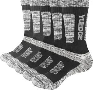 Mens Cushioned Casual Outdoor Hiking Athletic Crew Socks For Men, Sweat Wicking Cotton Everyday Work Socks, 5 Pairs