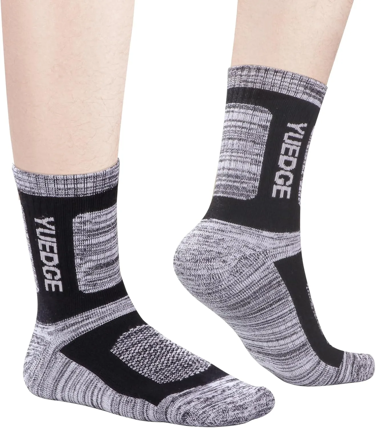 Mens Cushioned Casual Outdoor Hiking Athletic Crew Socks For Men, Sweat Wicking Cotton Everyday Work Socks, 5 Pairs