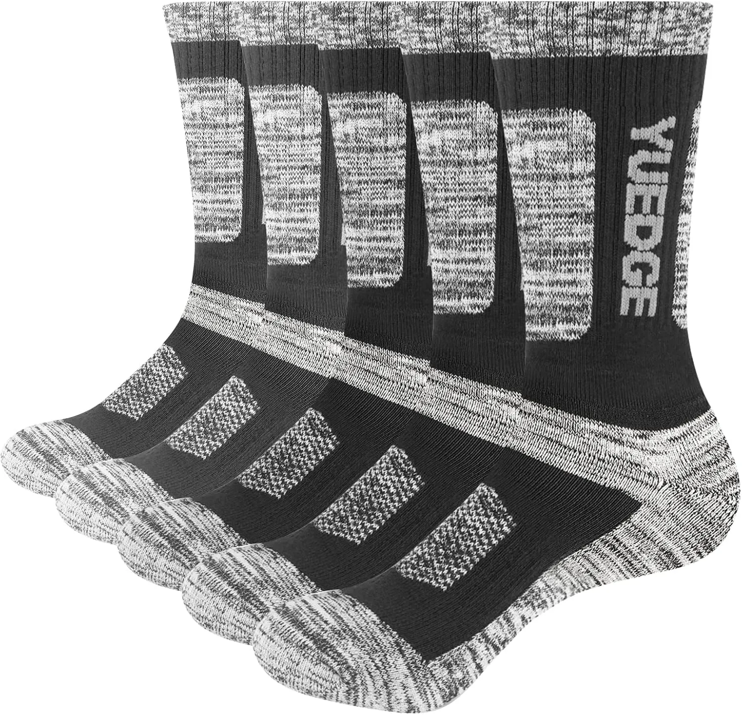 Mens Cushioned Casual Outdoor Hiking Athletic Crew Socks For Men, Sweat Wicking Cotton Everyday Work Socks, 5 Pairs
