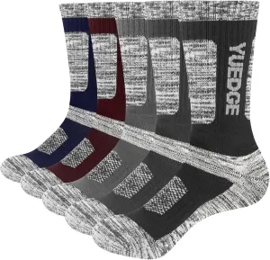 Mens Cushioned Casual Outdoor Hiking Athletic Crew Socks For Men, Sweat Wicking Cotton Everyday Work Socks, 5 Pairs