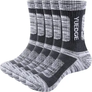 Mens Cushioned Casual Outdoor Hiking Athletic Crew Socks For Men, Sweat Wicking Cotton Everyday Work Socks, 5 Pairs