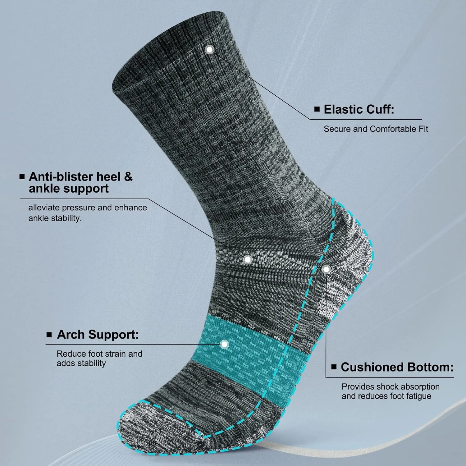 Men's Cushioned Crew Work Socks,Moisture Wicking Cotton Boot Socks Athletic Calf Socks for Hiking Sports Running