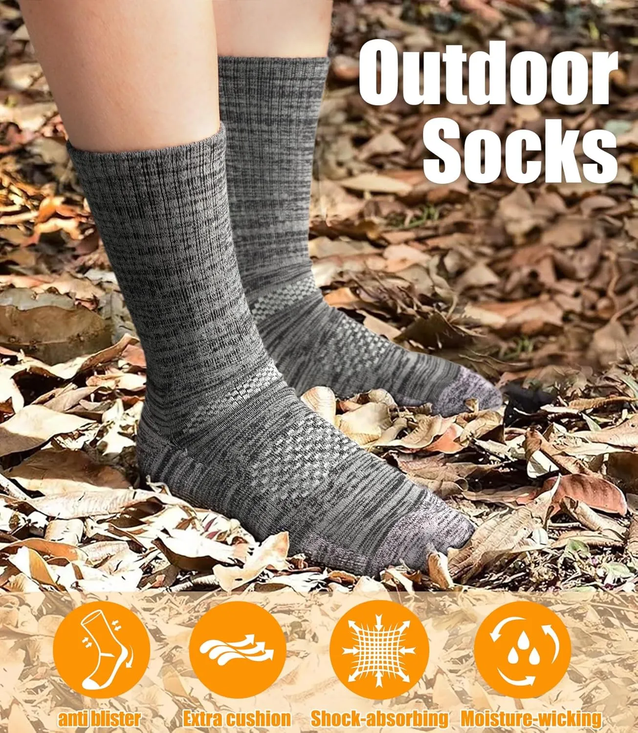 Men's Cushioned Crew Work Socks,Moisture Wicking Cotton Boot Socks Athletic Calf Socks for Hiking Sports Running
