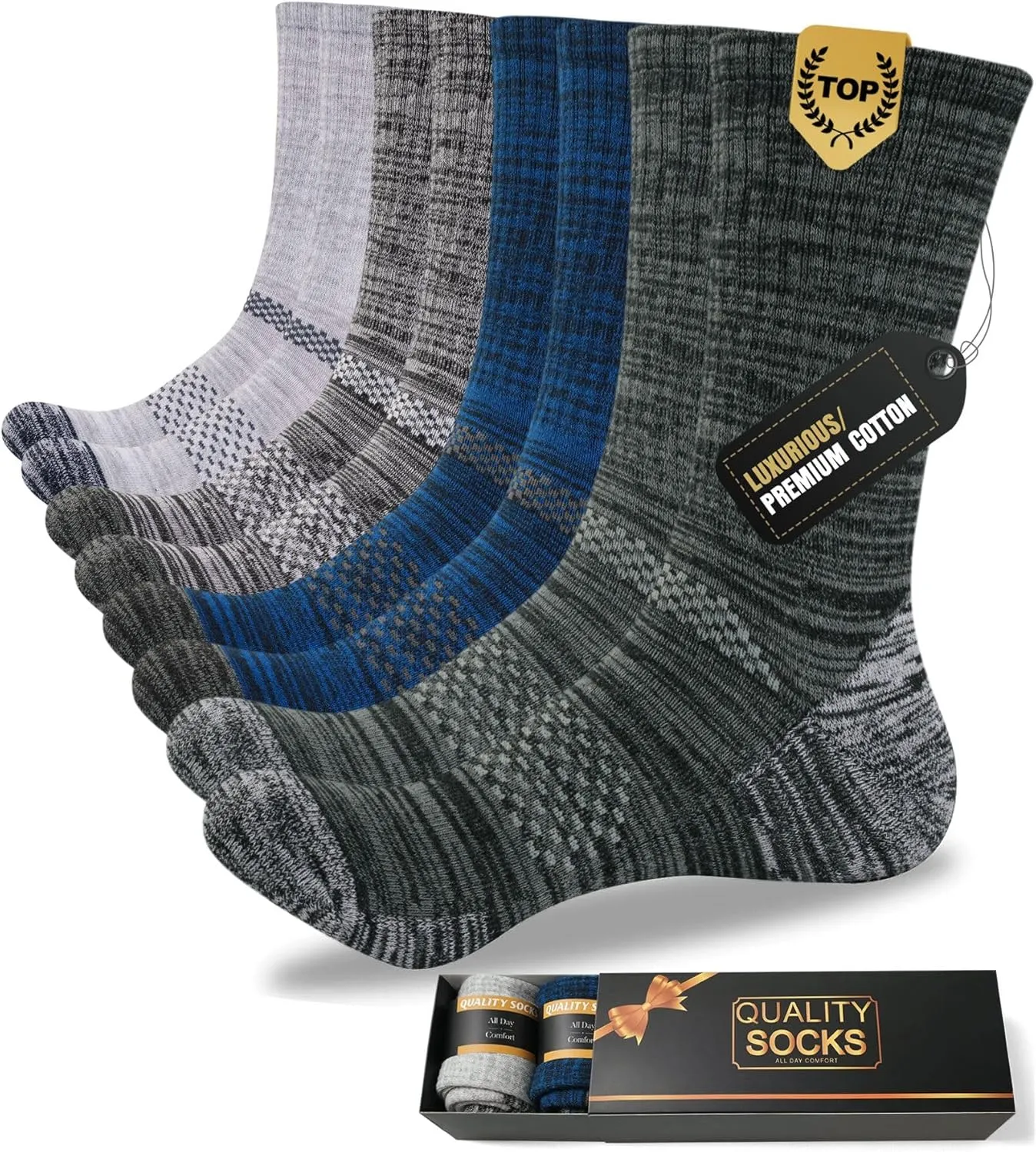 Men's Cushioned Crew Work Socks,Moisture Wicking Cotton Boot Socks Athletic Calf Socks for Hiking Sports Running