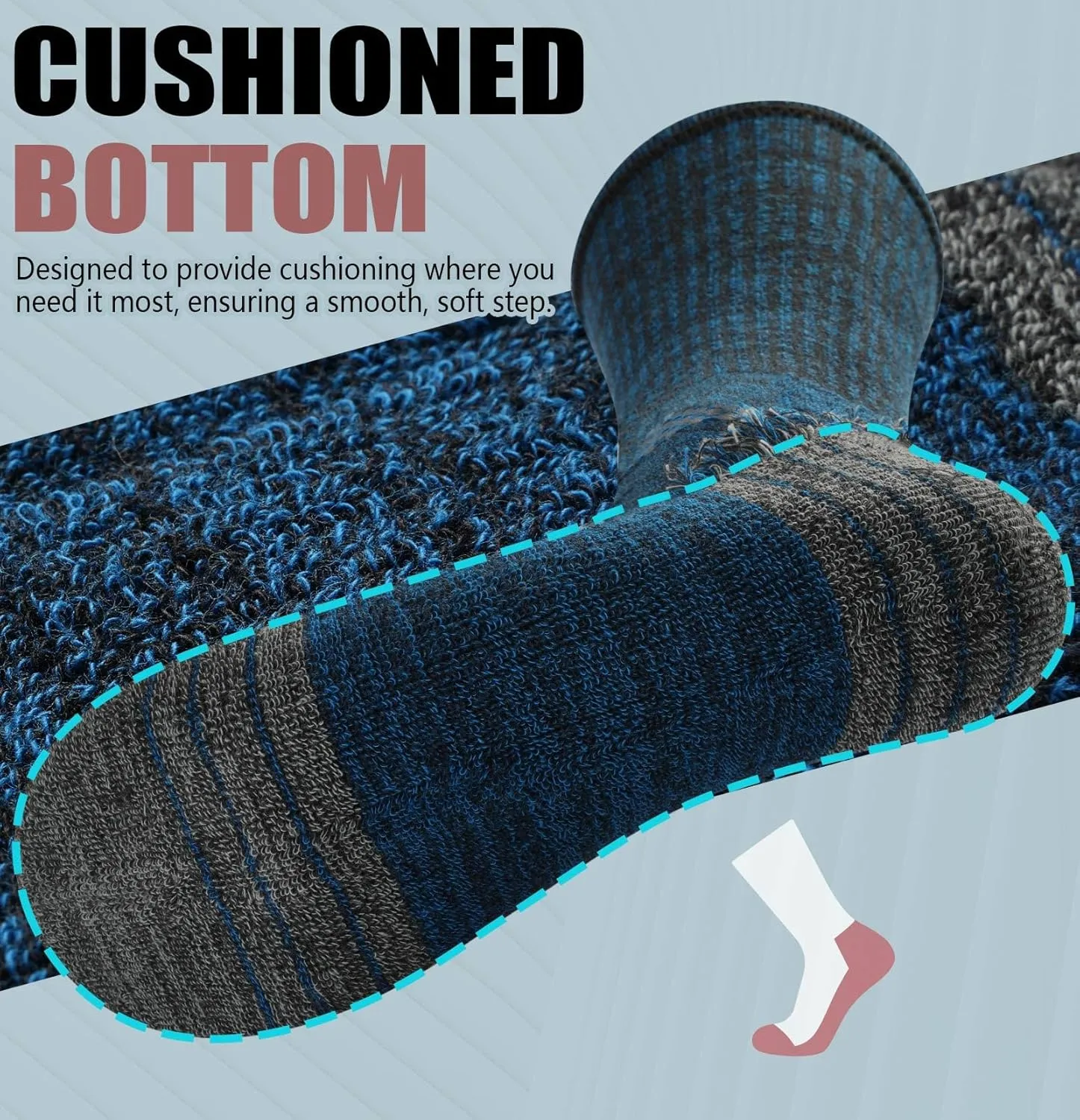 Men's Cushioned Crew Work Socks,Moisture Wicking Cotton Boot Socks Athletic Calf Socks for Hiking Sports Running