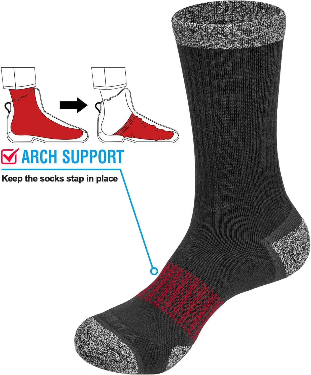 Men's Cushioned Outdoor Hiking Socks For Men, Sweat Wicking Cotton Casual Everyday Work Atheltic Crew Socks, 5 Pairs