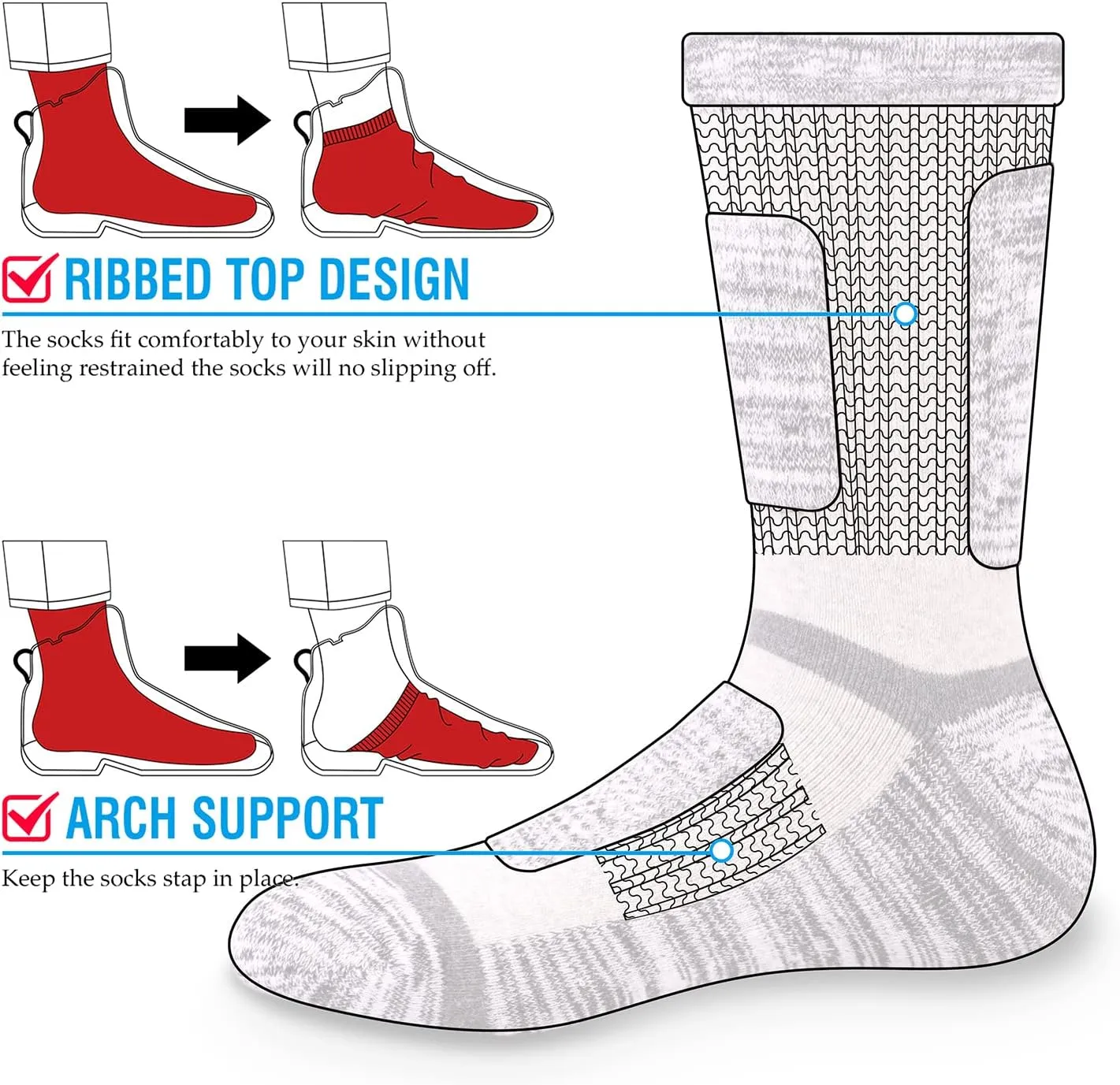 Men's Cushioned Outdoor Hiking Socks For Men, Sweat Wicking Cotton Casual Everyday Work Atheltic Crew Socks, 5 Pairs