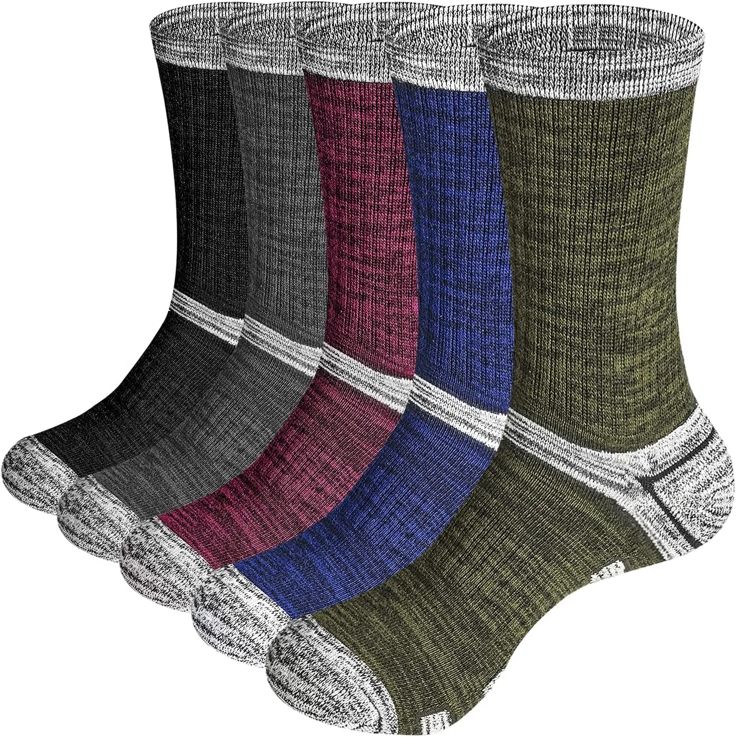 Men's Cushioned Outdoor Hiking Socks For Men, Sweat Wicking Cotton Casual Everyday Work Atheltic Crew Socks, 5 Pairs