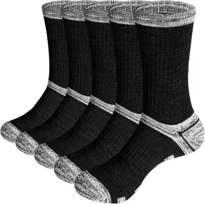 Men's Cushioned Outdoor Hiking Socks For Men, Sweat Wicking Cotton Casual Everyday Work Atheltic Crew Socks, 5 Pairs