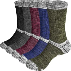 Men's Cushioned Outdoor Hiking Socks For Men, Sweat Wicking Cotton Casual Everyday Work Atheltic Crew Socks, 5 Pairs