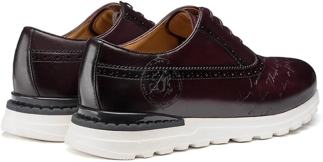 Men's Dress Sneakers Genuine Itailian Cowhide Leather Casual Shoes Brogue Running Oxfords with XL Extralight Sole
