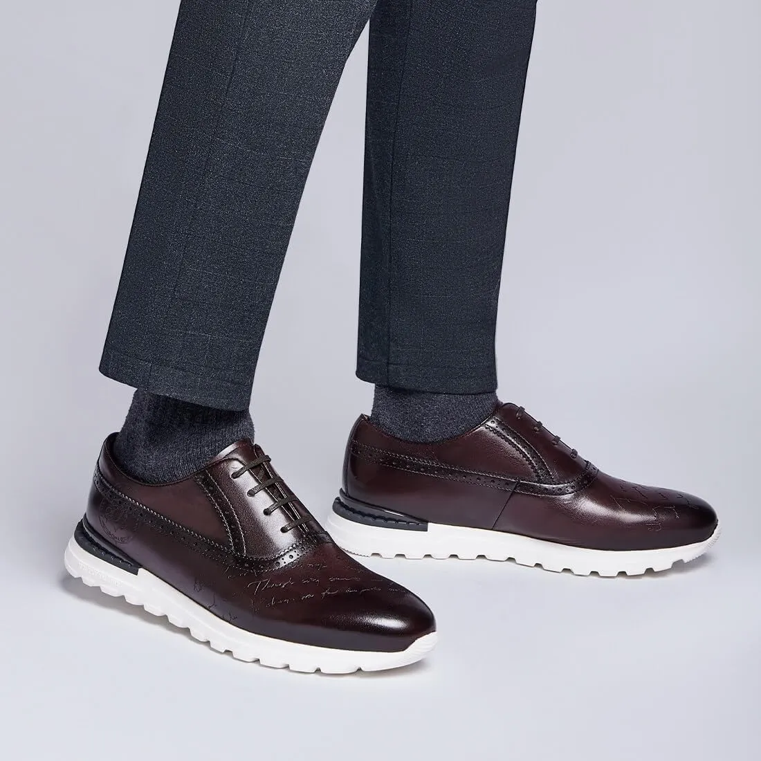 Men's Dress Sneakers Genuine Itailian Cowhide Leather Casual Shoes Brogue Running Oxfords with XL Extralight Sole