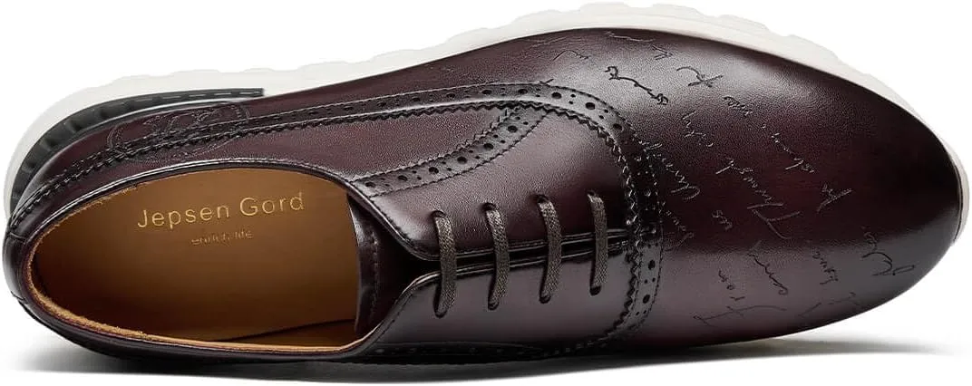 Men's Dress Sneakers Genuine Itailian Cowhide Leather Casual Shoes Brogue Running Oxfords with XL Extralight Sole