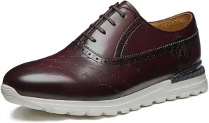 Men's Dress Sneakers Genuine Itailian Cowhide Leather Casual Shoes Brogue Running Oxfords with XL Extralight Sole