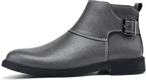 Men's Genuine Leather Pointed Toe Dress Chelsea Boots Adjustable Buckle Inner Zipper Ankle Boots Casual Formal Business Booties