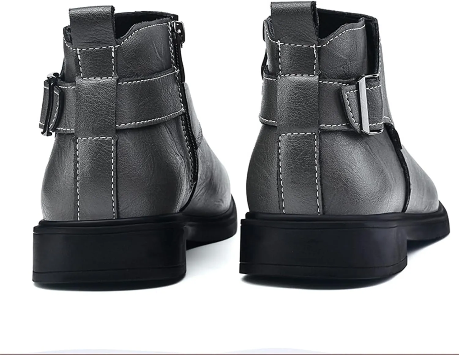 Men's Genuine Leather Pointed Toe Dress Chelsea Boots Adjustable Buckle Inner Zipper Ankle Boots Casual Formal Business Booties