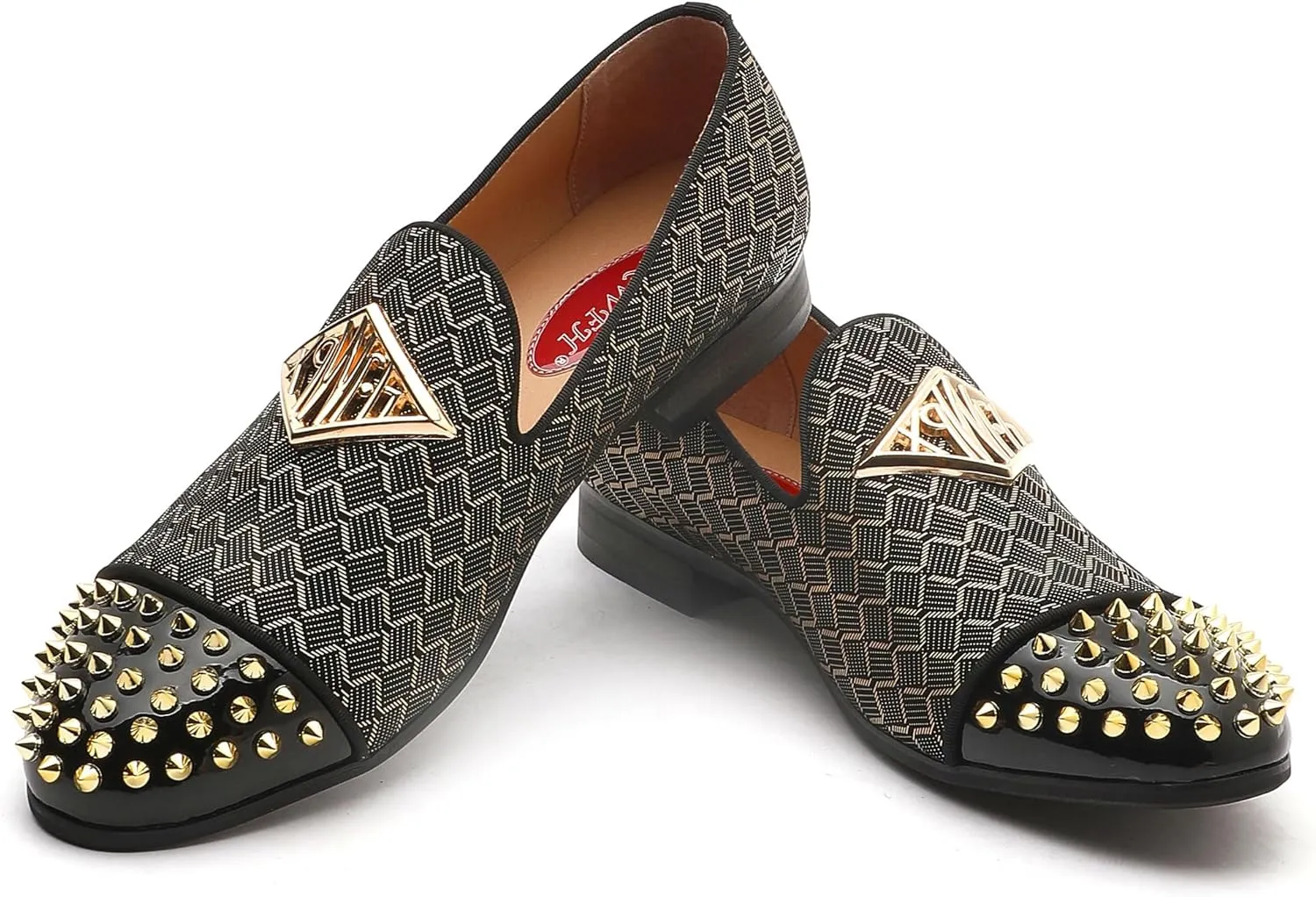 Mens Leopard Loafers Leather Embroidery Spiked Slip on Dress Shoes Slipper Luxury Fashion Penny Prom