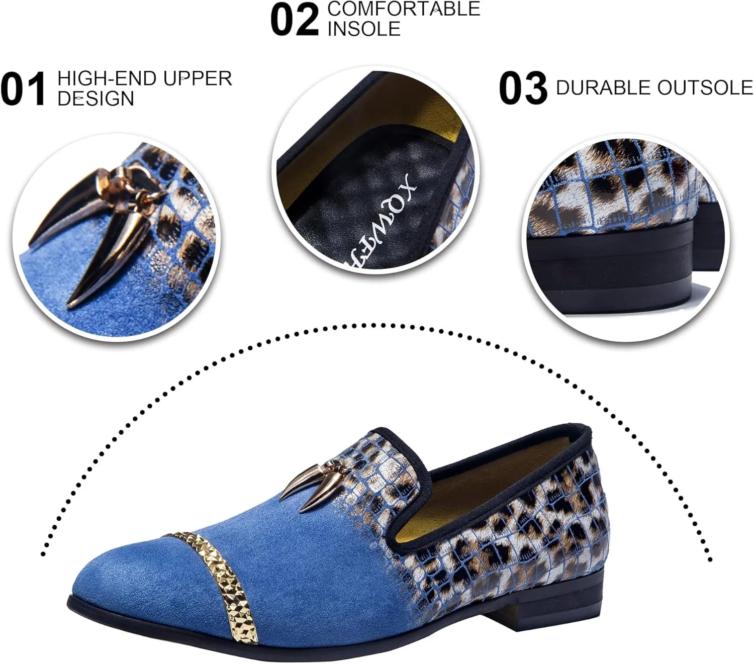 Mens Leopard Loafers Leather Embroidery Spiked Slip on Dress Shoes Slipper Luxury Fashion Penny Prom