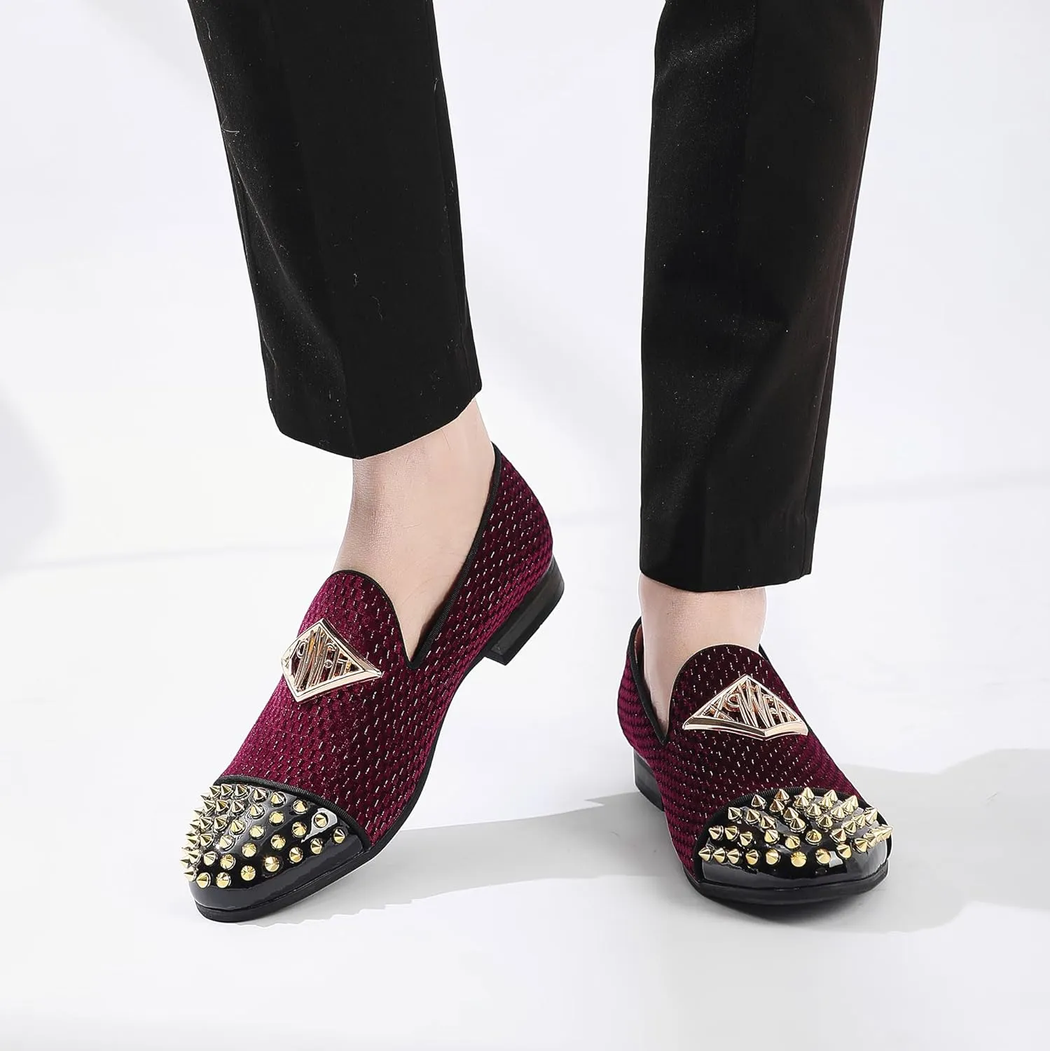 Mens Leopard Loafers Leather Embroidery Spiked Slip on Dress Shoes Slipper Luxury Fashion Penny Prom