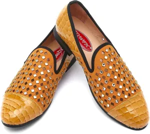 Mens Leopard Loafers Leather Embroidery Spiked Slip on Dress Shoes Slipper Luxury Fashion Penny Prom