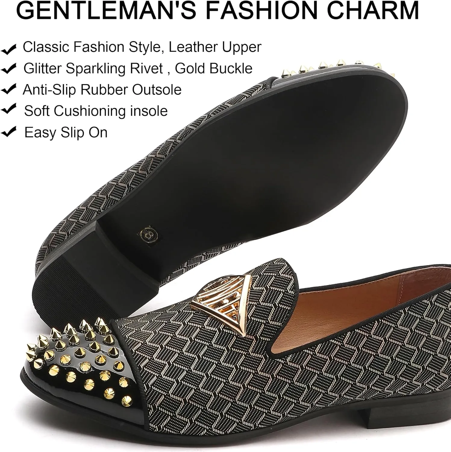 Mens Leopard Loafers Leather Embroidery Spiked Slip on Dress Shoes Slipper Luxury Fashion Penny Prom