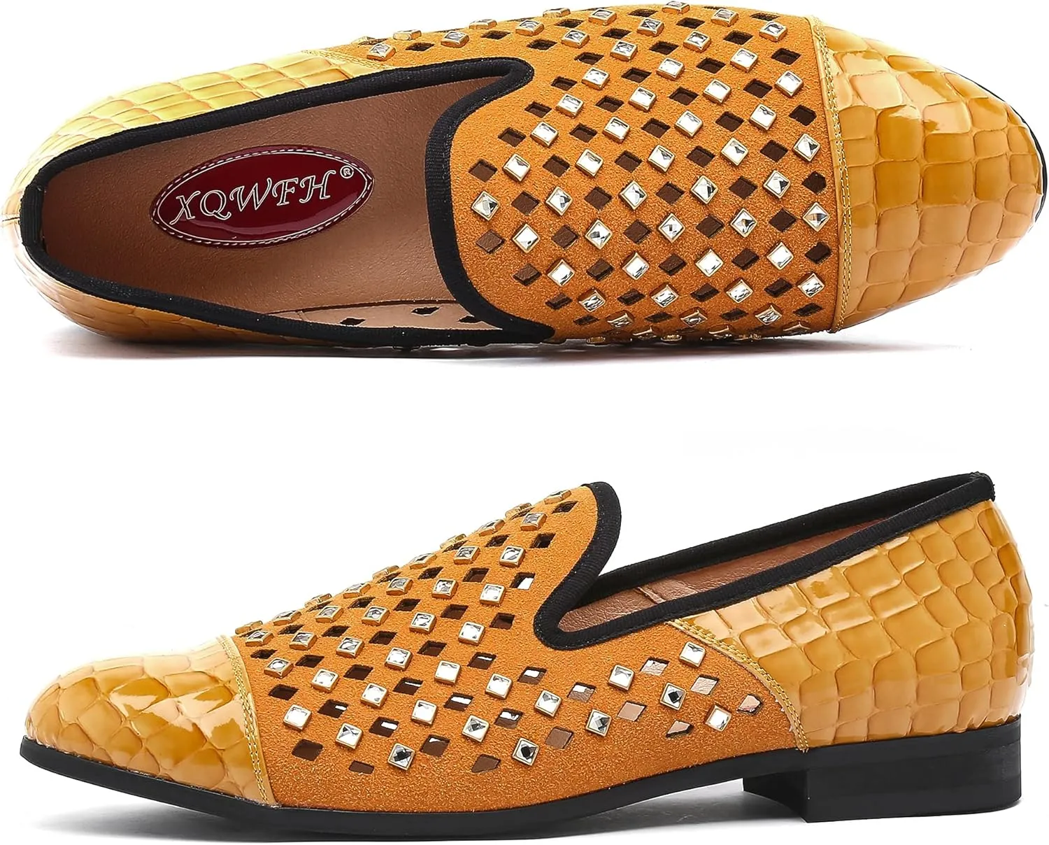 Mens Leopard Loafers Leather Embroidery Spiked Slip on Dress Shoes Slipper Luxury Fashion Penny Prom