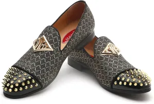 Mens Leopard Loafers Leather Embroidery Spiked Slip on Dress Shoes Slipper Luxury Fashion Penny Prom