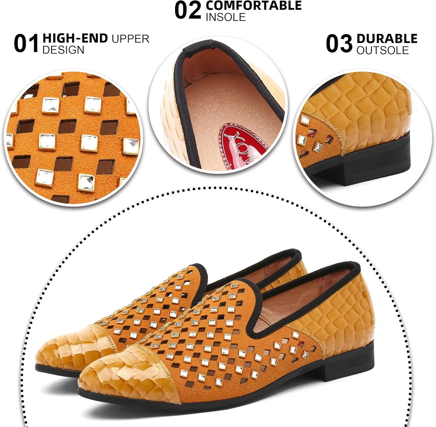 Mens Leopard Loafers Leather Embroidery Spiked Slip on Dress Shoes Slipper Luxury Fashion Penny Prom