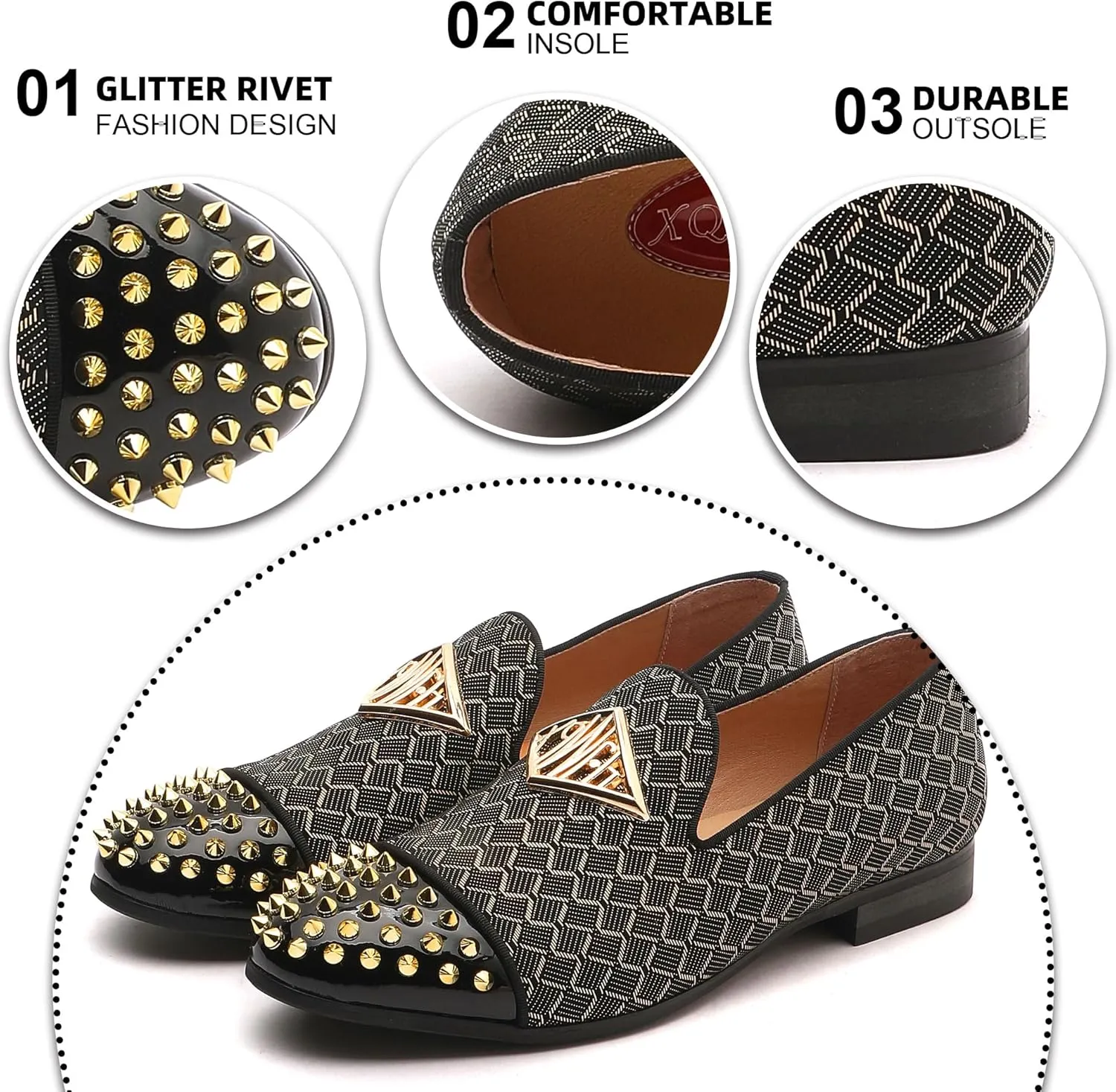Mens Leopard Loafers Leather Embroidery Spiked Slip on Dress Shoes Slipper Luxury Fashion Penny Prom
