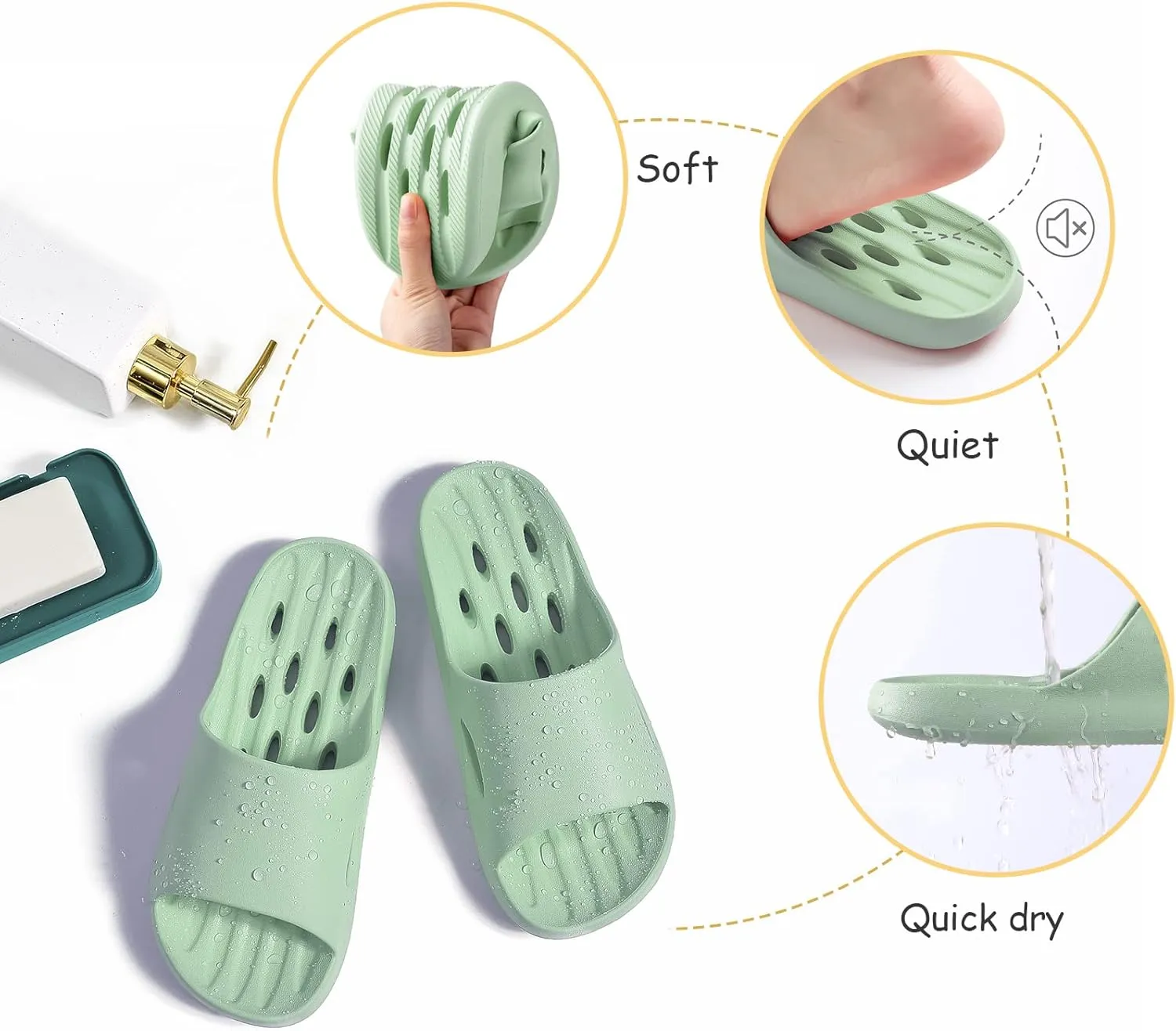 Mens Shower Shoes With Holes Dry Quickly Bath Slippers Womens Non Slip Indoor Home Bedroom Pool Spa Guest College Dorm