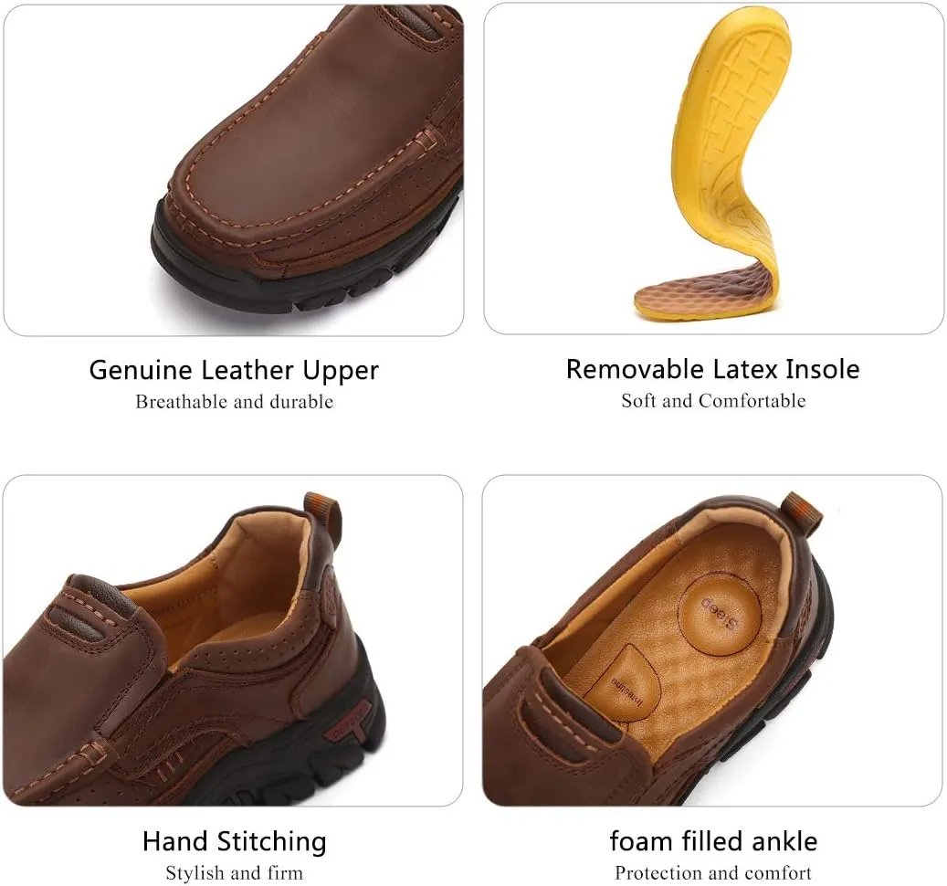 Mens Slip On Casual Shoes Leather Comfortable Walking Loafers