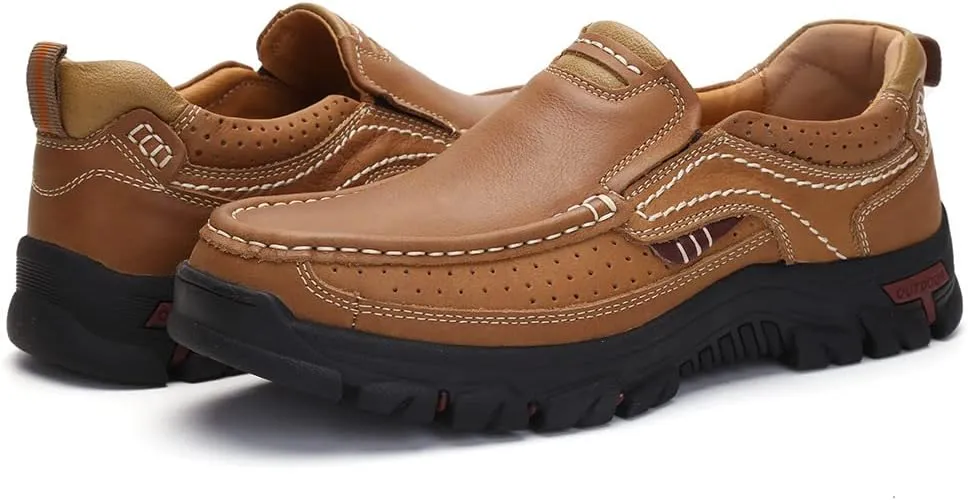 Mens Slip On Casual Shoes Leather Comfortable Walking Loafers