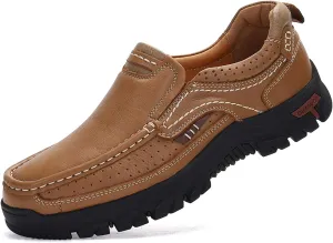 Mens Slip On Casual Shoes Leather Comfortable Walking Loafers