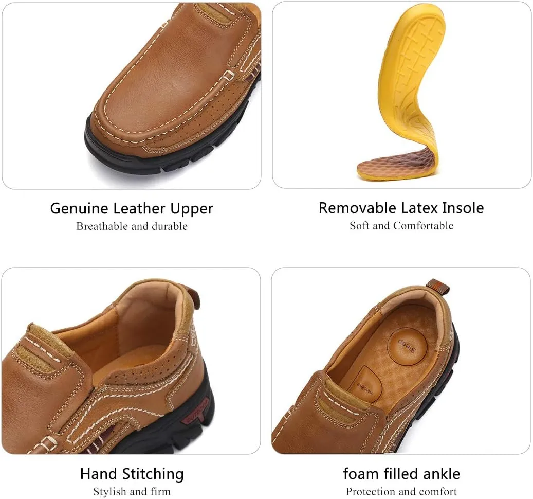 Mens Slip On Casual Shoes Leather Comfortable Walking Loafers