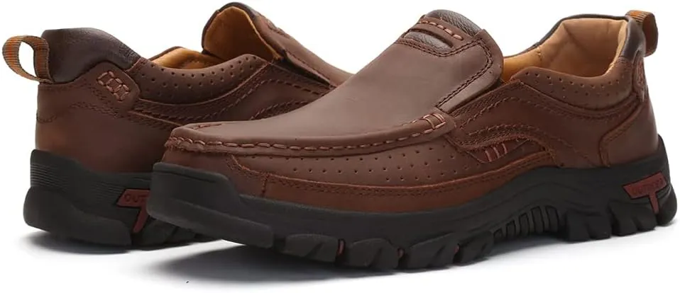 Mens Slip On Casual Shoes Leather Comfortable Walking Loafers