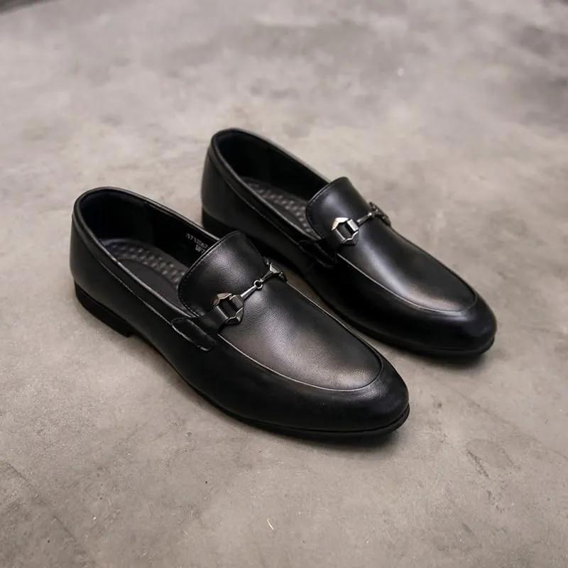 Men's Slip-On Leather Oxford Shoes - Business Casual Derby Style with Non-Slip Rubber Sole
