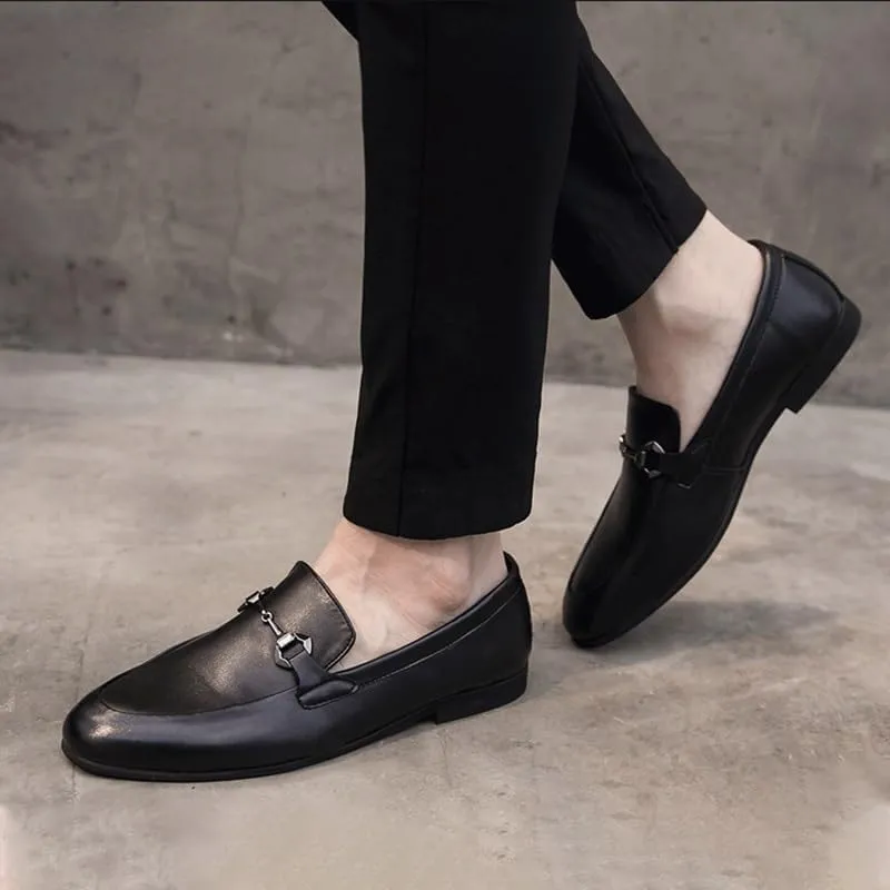 Men's Slip-On Leather Oxford Shoes - Business Casual Derby Style with Non-Slip Rubber Sole