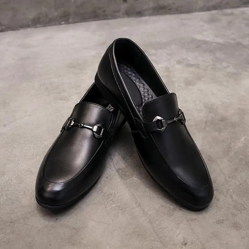 Men's Slip-On Leather Oxford Shoes - Business Casual Derby Style with Non-Slip Rubber Sole