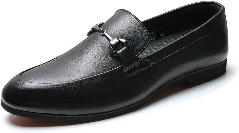 Men's Slip-On Leather Oxford Shoes - Business Casual Derby Style with Non-Slip Rubber Sole