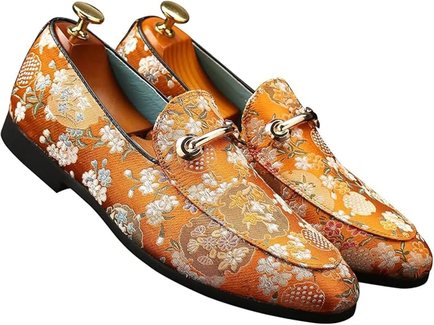 Men's Slip-On Smoking Slippers Embroidered Luxury Satin Casual Wedding Party Dress Shoes