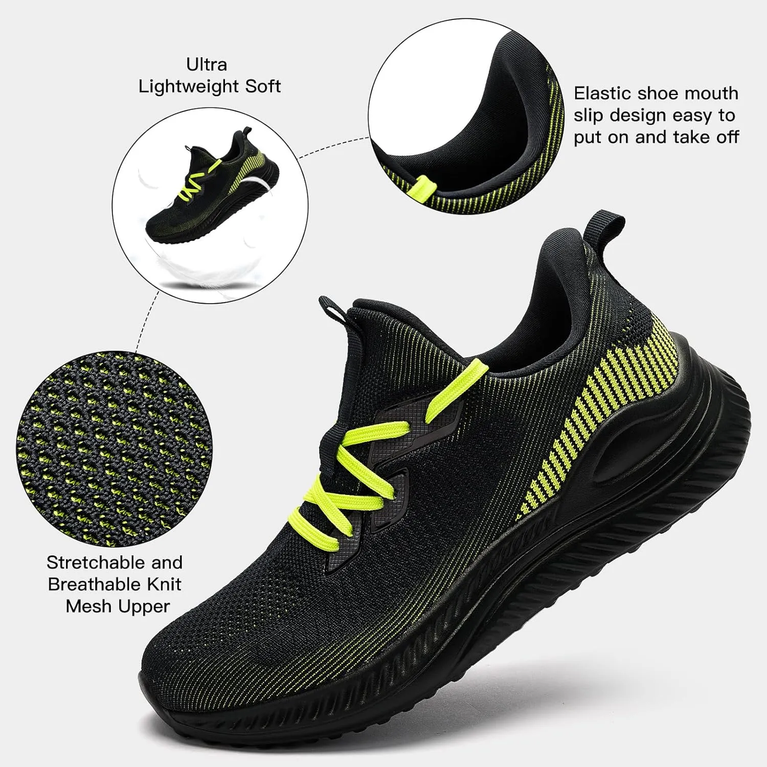 Mens Slip On Wide Walking Shoes Memory Foam Runnning Tennis Shoes Lightweight Breathable Casual Sneakers